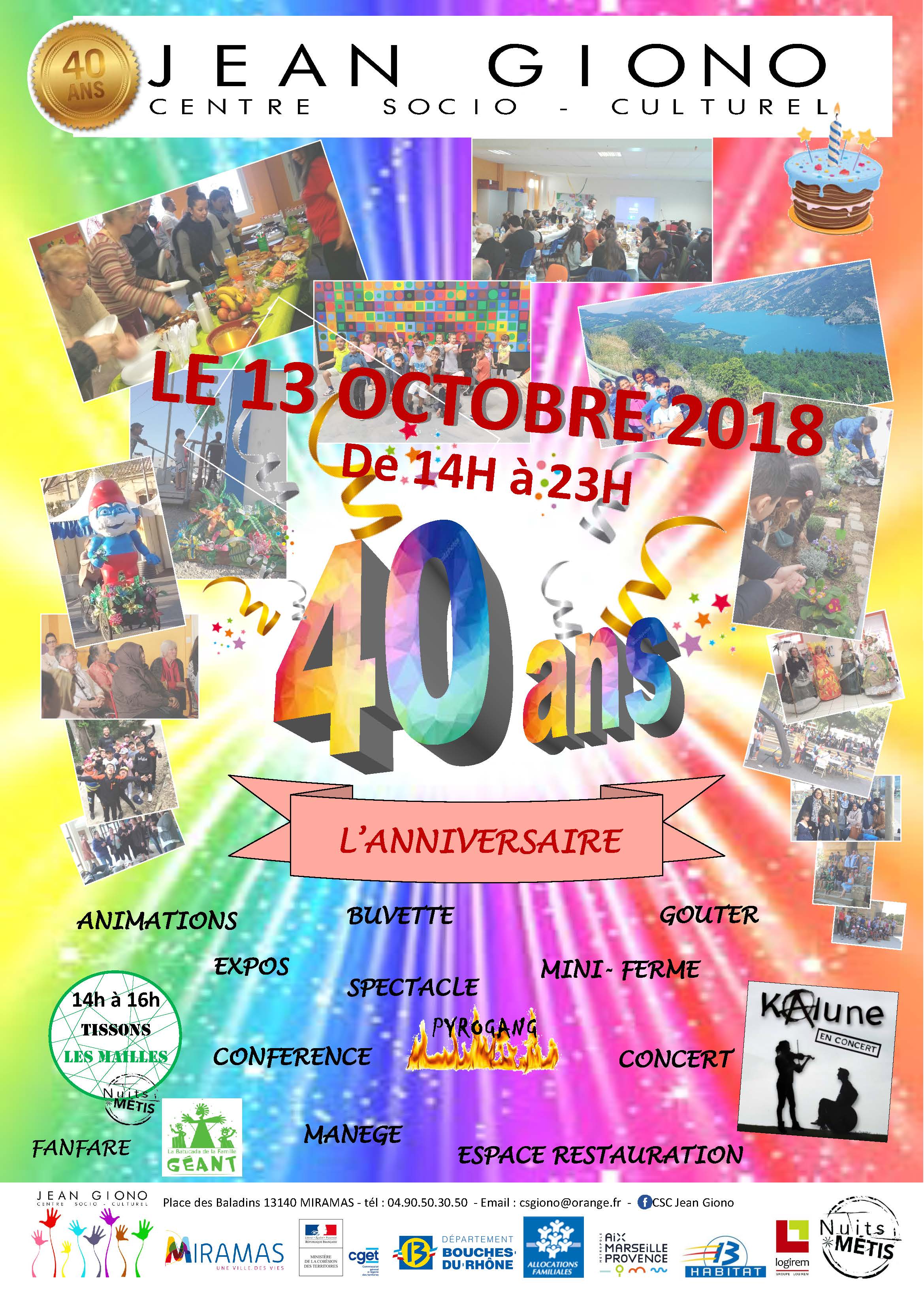 Venez fêter avec nous les 40 ans du centre socio-culturel Jean Giono à Miramas le 13 octobre